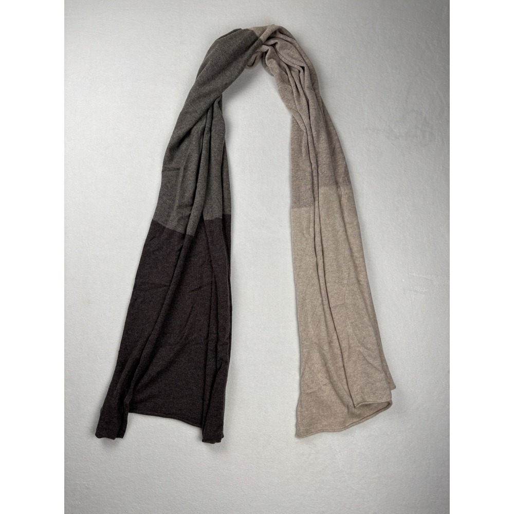 Garnet Hill 100%‎ Cashmere Colorblock Scarf Shawl Wrap Beige Brown OS